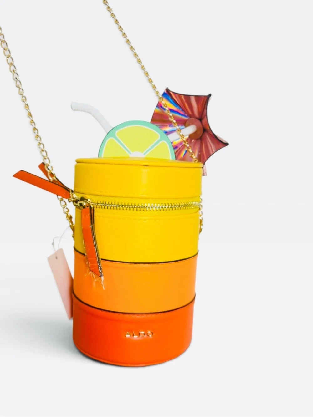 ALDO Kelliwith Cocktail Drink Chain Crossbody Zip Bag Purse
